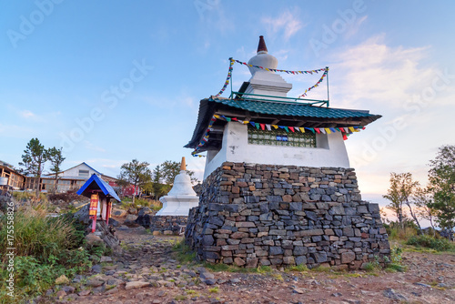 Stupa in Shad Tchup Ling Buddhist monastery on mountain Kachkanar. Russia photo