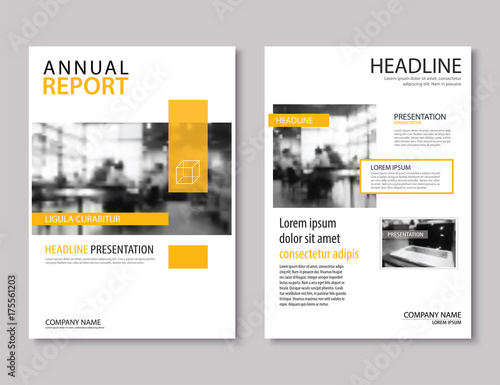 Yellow annual report brochure template A4 size design. Can be use to leaflet, brochure, layout design, portfolio, magazine,poster, corporate abstract presentation background. photo
