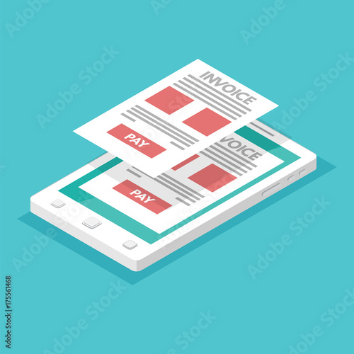 Online Paying taxes, payment, invoice. Financial accounting. Vector isometric illustration