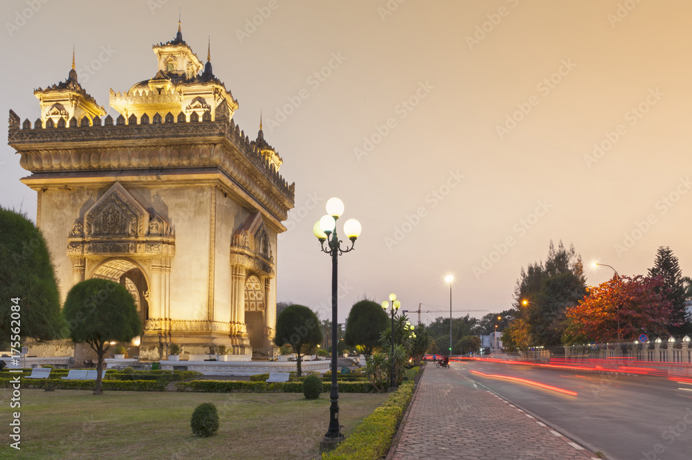 Patuxay or Patuxai Victory Monument, architectural landmark of Vientiane, capital city of Laos