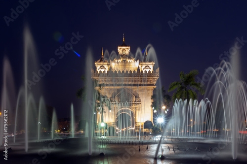 Patuxay or Patuxai Victory Monument, architectural landmark of Vientiane, capital city of Laos photo