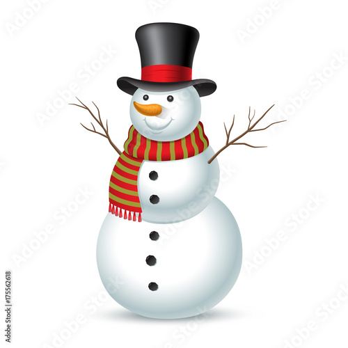 Christmas snowman isolated on white background. Vector illustration