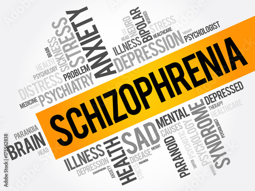 Schizophrenia word cloud collage, health concept background