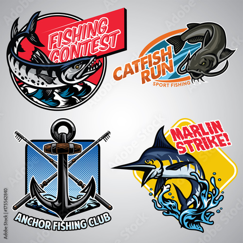 fishing badge design collection in colored