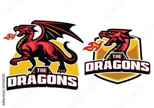 set  dragon mascot with fire breath