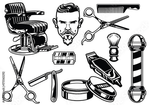 set of barbershop objects