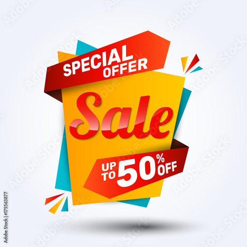Super sale discount banner design. Layout for online shopping, product, promotions, website and brochure.Special offer 50% off. Vector template background.