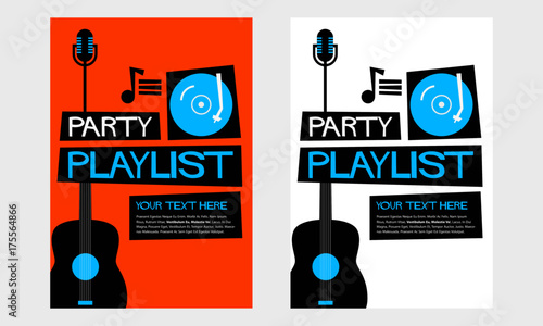 Retro Party Playlist Poster with Mic and Turntable Illustration