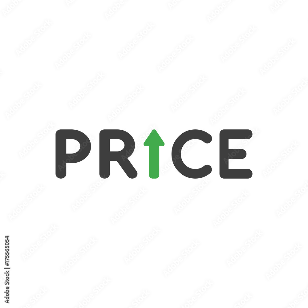 Flat design vector concept of price word with arrow moving up