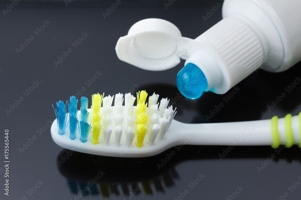 Macro shot toothbrush with toothpaste Macro shot toothbrush with toothpaste