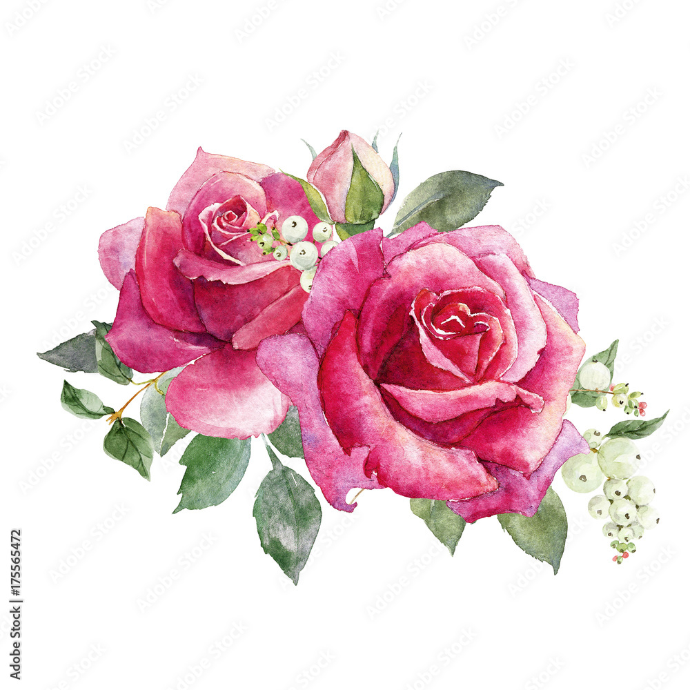 Fototapeta premium Watercolor roses composition