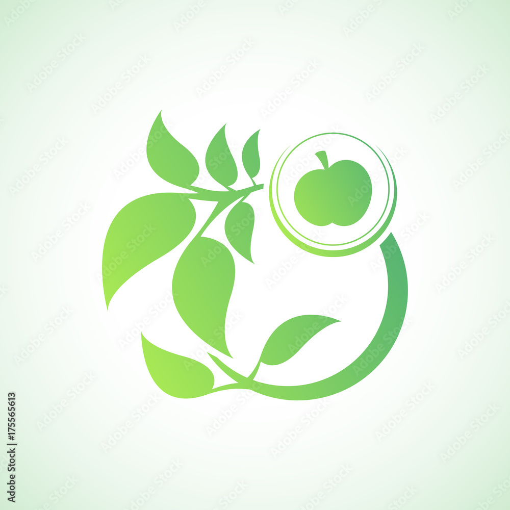 Eco lifestyle concept template. Apple with leafs. Eco lifestyle concept template. Apple with leafs.