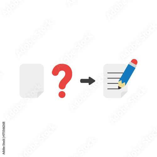 Flat design vector concept of paper with question mark and writing with pencil