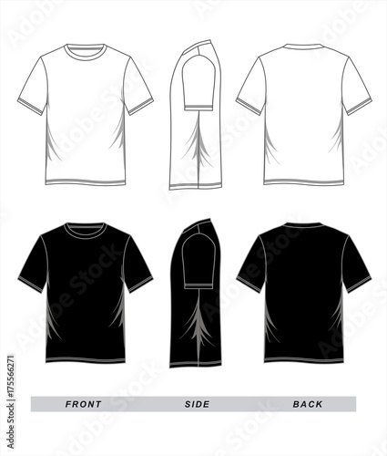 t-shirt Blank Black White, Front, Back, Side, vector image photo