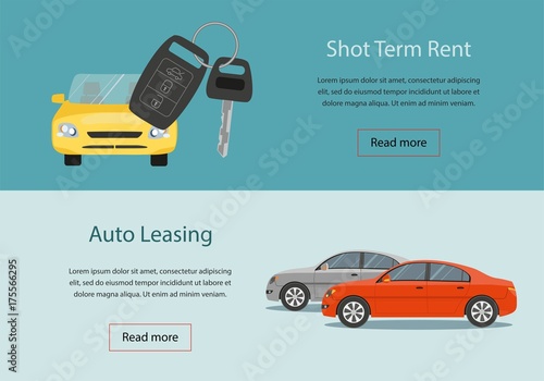 Rental car and Auto leasing banners. Rental concept. Responsive web design. Flat design style concept.