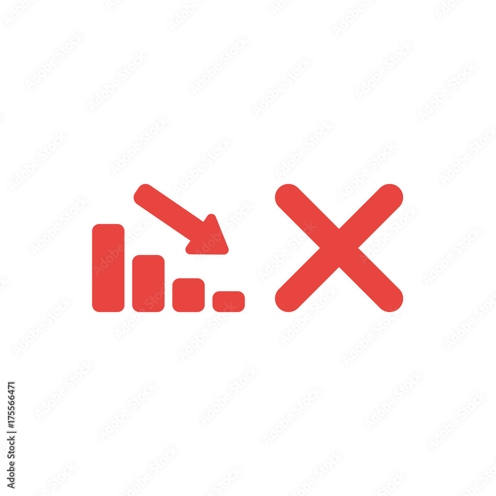 Obraz premium Flat design vector concept of sales bar chart moving down with x mark