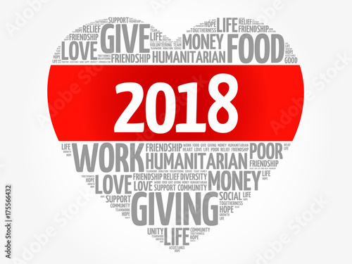 2018 heart word cloud collage, help concept background