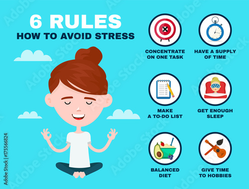 6 rules to avoid stress infographic. Young 