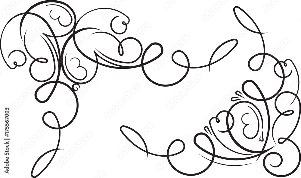 Pair of ornamental decorative floral corners. Vector illustration for your design or tattoo.