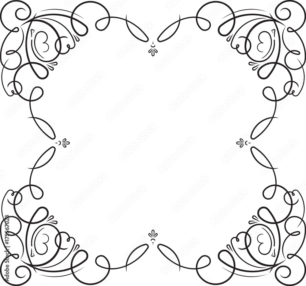 Vintage black swirly frame with empty place for your text or other design, vector illustration greeting card.