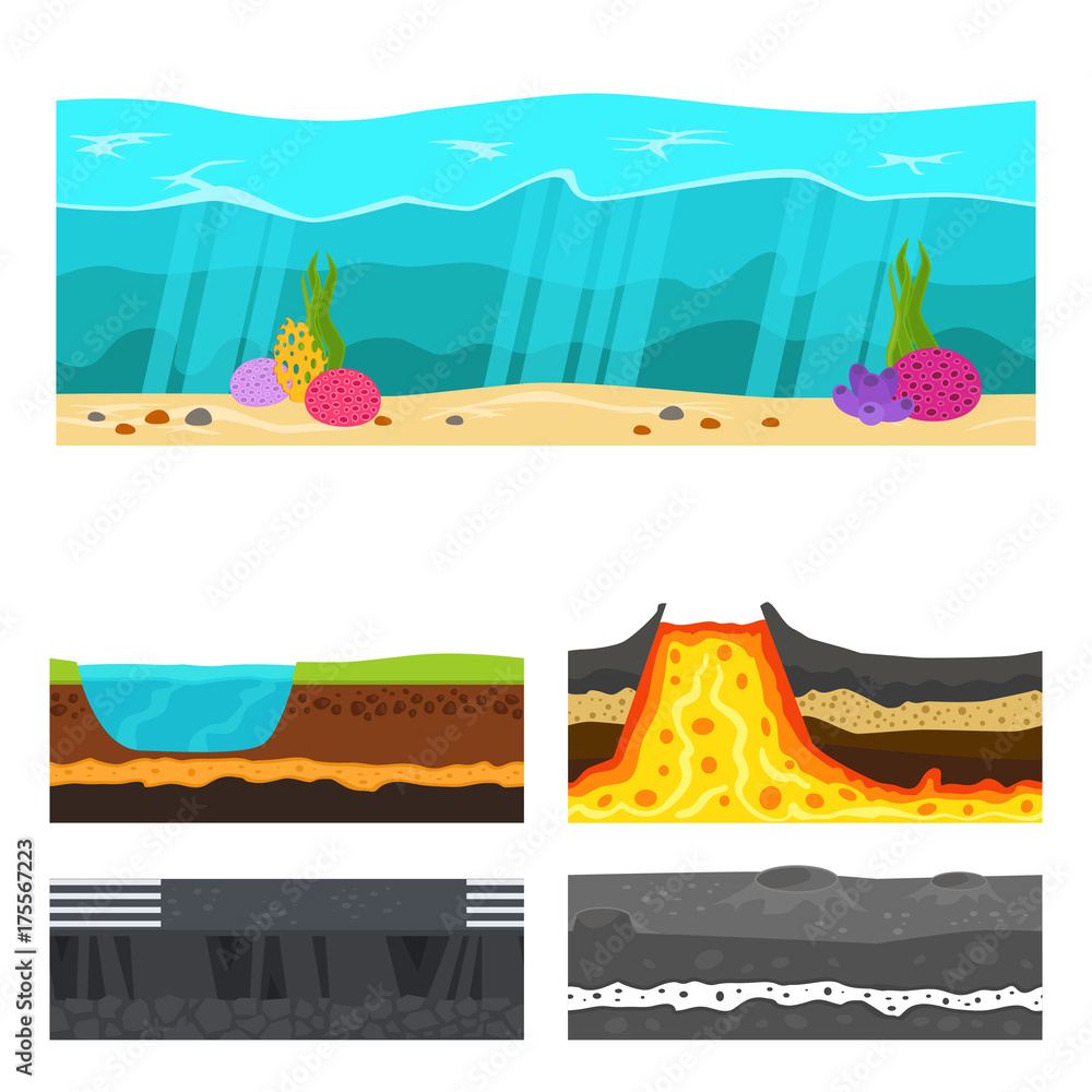 Naklejka premium Illustration of cross section of ground volcano country gardening ground slices land piece nature outdoor vector.