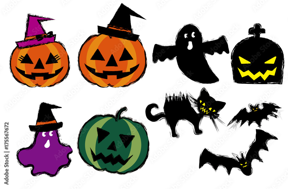 毛筆タッチのハロウィンのキャラクターのイラスト ハロウィン用イラスト Illustration For Halloween Stock Vector Adobe Stock