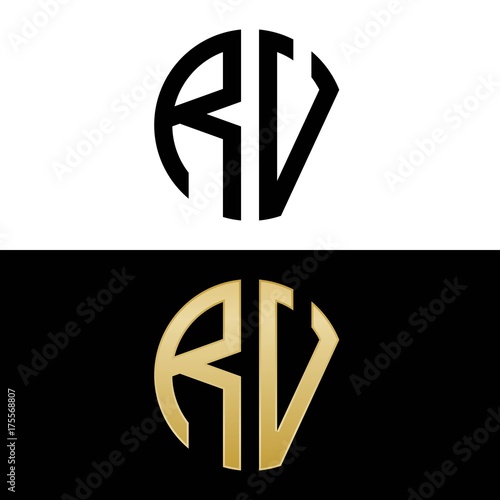 rv initial logo circle shape vector black and gold