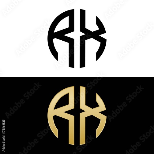 rx initial logo circle shape vector black and gold