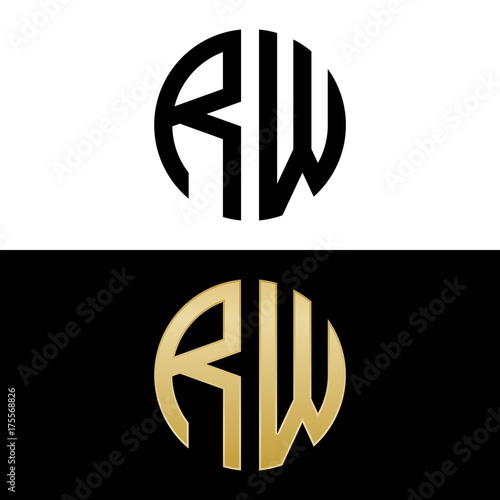 rw initial logo circle shape vector black and gold photo