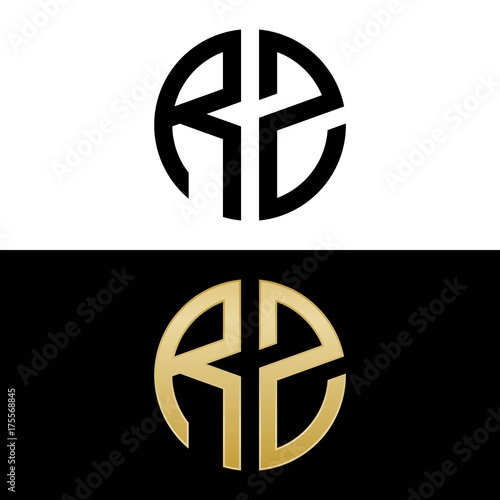 rz initial logo circle shape vector black and gold