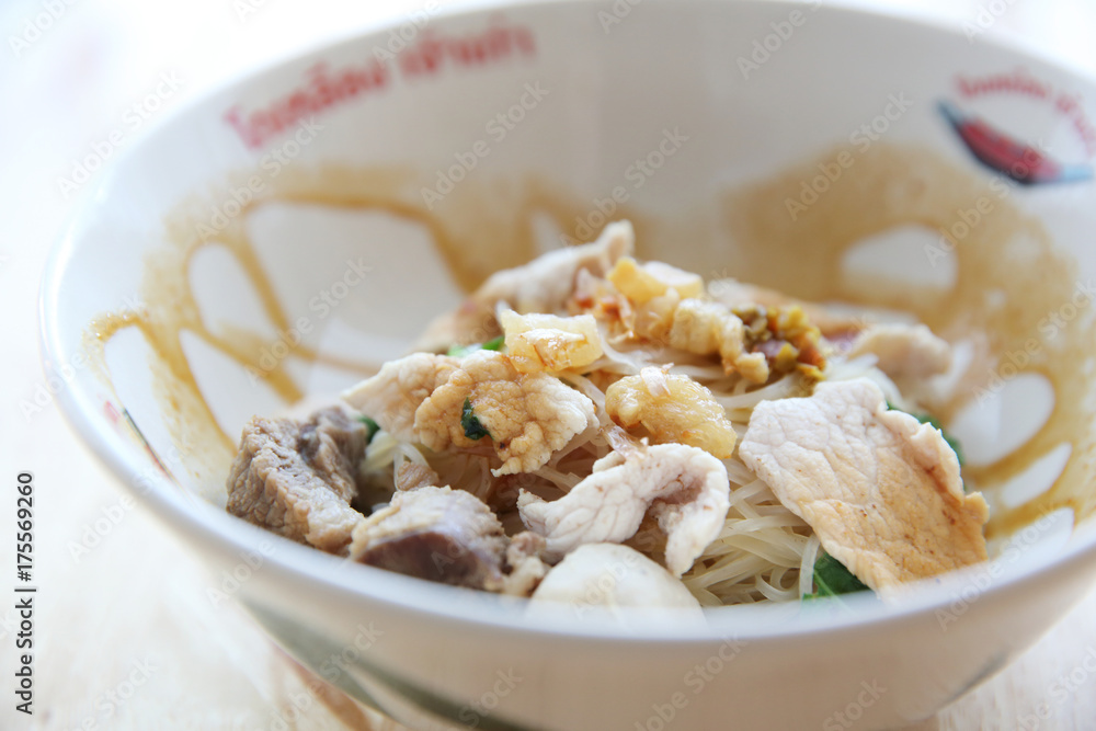 Beef with Fine Cut White Rice Noodle on Thicken Soup , Thai food Beef with Fine Cut White Rice Noodle on Thicken Soup , Thai food