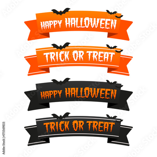 Happy Halloween trick or treat ribbons. Eps10 Vector.