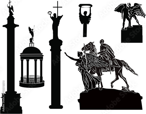 six sculptures sketches isolated on white