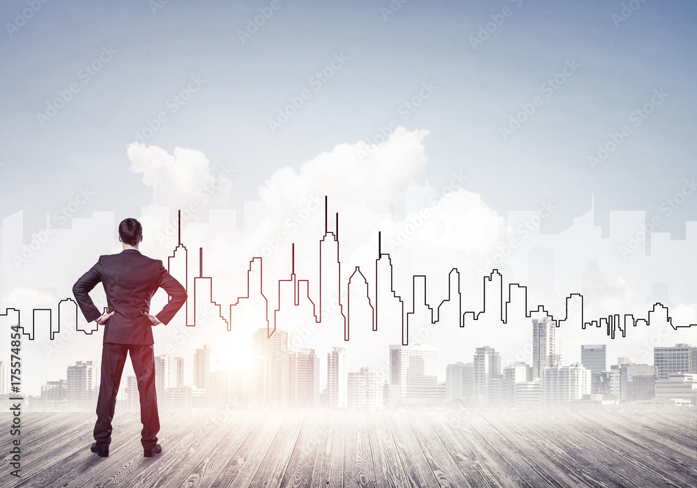 Motivation and inspiration concept with modern cityscape and bus Motivation and inspiration concept with modern cityscape and bus