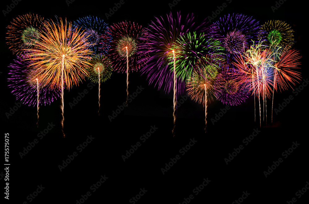 Fireworks celebration and the midnight sky background. Fireworks celebration and the midnight sky background.