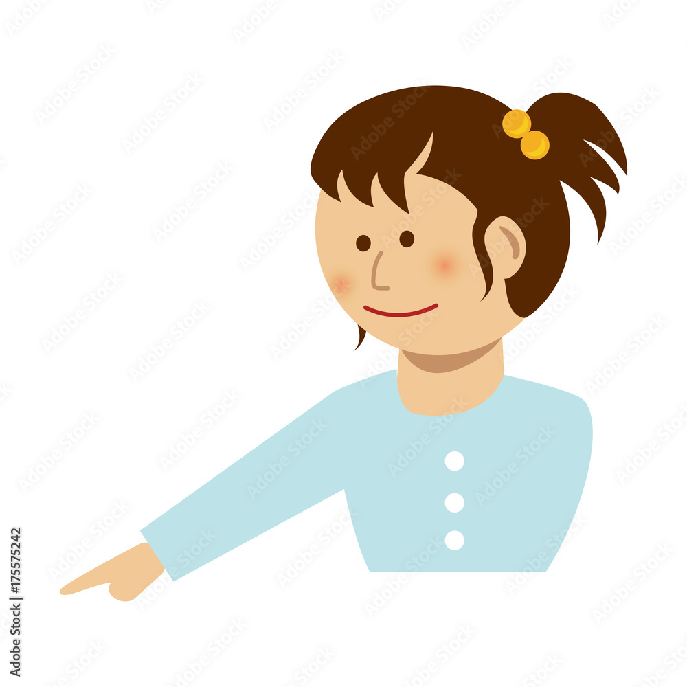 Young asian woman pointing something / vector illustration Young asian woman pointing something / vector illustration