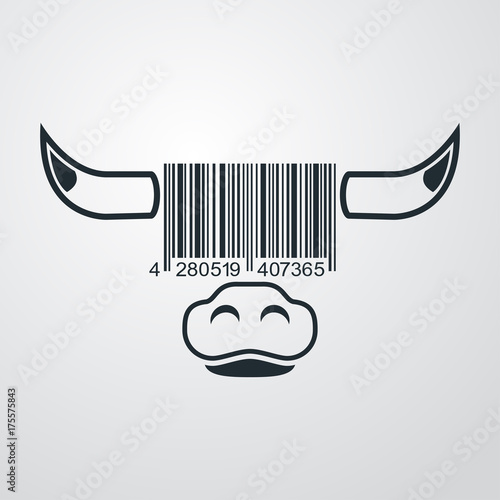 Icono plano codigo de barras cabeza vaca en fondo degradado