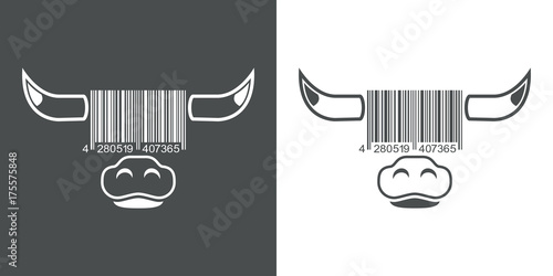 Icono plano codigo de barras cabeza vaca gris y blanco