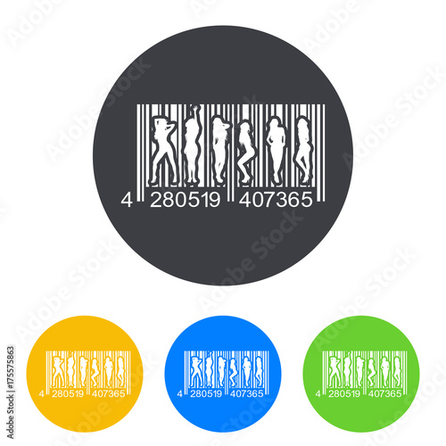 Icono plano codigo de barras mujeres sexy en circulo varios colores