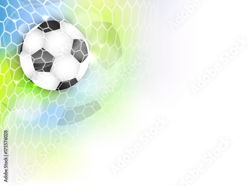 Soccer vector banner with football ball  net  glitter and space for your content.