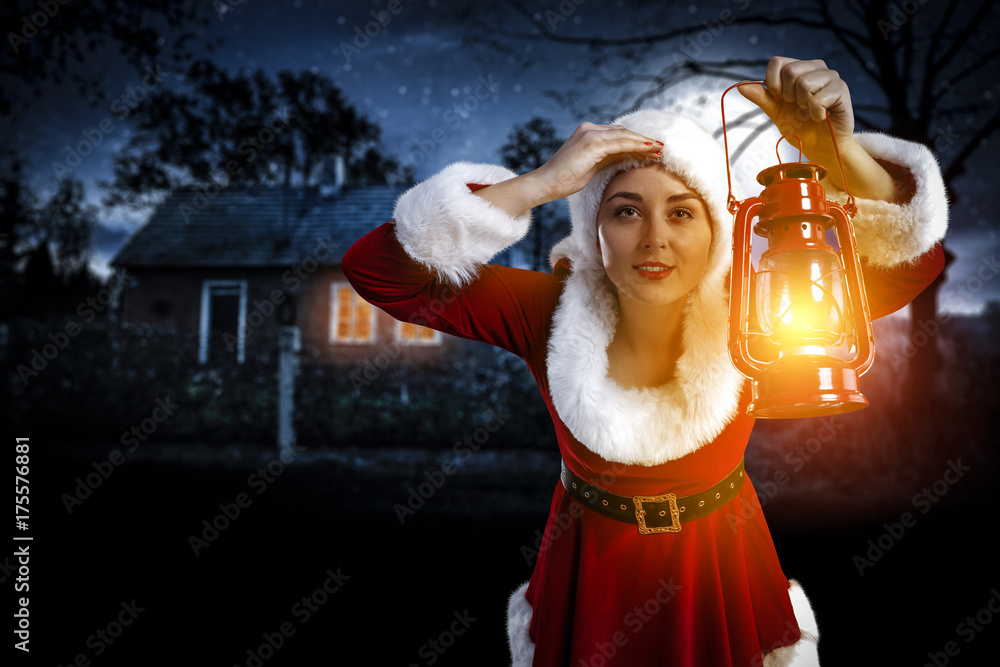 santa claus woman with lamp 