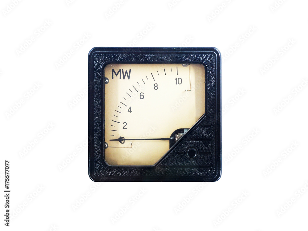Ancient device measuring the power (MW), isolated on a white background Ancient device measuring the power (MW), isolated on a white background