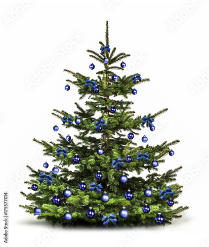 Christbaum mit blauen Weihnachtskugeln