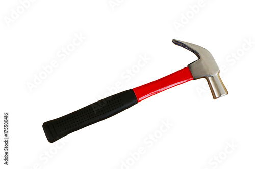 Red and black hammer isolated on white background with clipping path.
