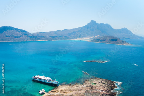 Panoramic view of the sea and the mountains from Gramvousa Island. Crete, Greece photo
