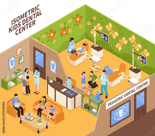 Children Dentists Isometric Illustration