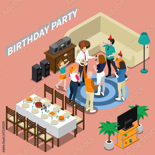 Birthday Party Isometric Composition