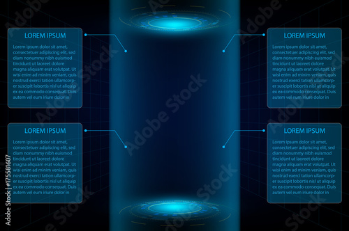 HUD interface virtual circular anatomical future system health innovation and technology concept background, vector illustration.