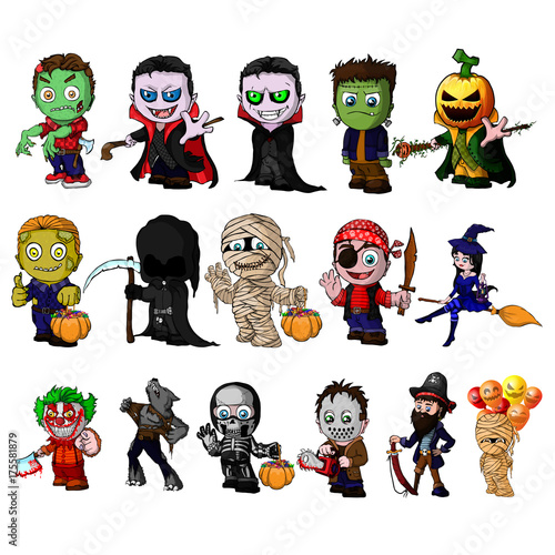 Set of cartoon characters for halloween