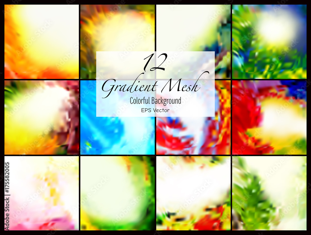 12 abstract colorful smooth blurred gradient mesh vector backgrounds for design.